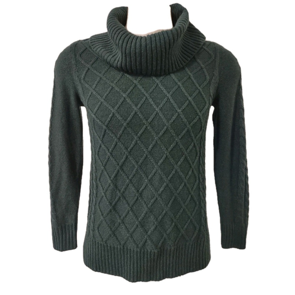 Calvin Klein Sweater Size S Womens Cowl Neck Cabin Core Green Cable Knit Diamond